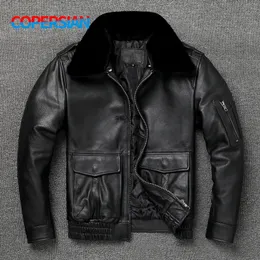Jaqueta bomber masculina de couro falso a2, estilo clássico, gola de pele grande, casaco de vôo, jaqueta de couro genuíno, adição de algodão quente 231206