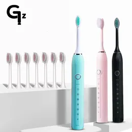 Escova de dentes GeZhou Sonic Escova de dentes elétrica recarregável IPX7 escova de dentes à prova d'água para crianças 18 modos de viagem escova de dentes 16 cabeças de escova 231205