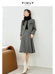 Two Piece Dress Vimly Vintage Striped Tweed 2 Piece for Women Autumn O-neck Long Sleeve Jacket A-line Midi Skirt in Matching Sets M3322 231205