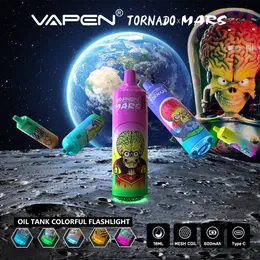 Original Vapen Mars Puff 9K 9000 Einweg -Vape -Kit -Tornado 18ml vorgefüllte Vaper 0% 2% 5% 12k Puffs LED wiederaufladbare Vapes entsteilbare Einweg -E -Zigarette