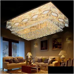 الثريات الفاخرة El Living Room Villa Rec 3 Brightness Gold K9 Crystal Cyiling Light Band Band LED BB التحكم عن بُعد Drop Dhfhk