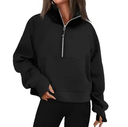 LU-88 Yoga Scuba Half Zip Hoodie Jacket Designer Sweater Feminino Define Workout Sport Coat Fitness Activewear Top Sólido Zipper Moletom Sports Gym525551