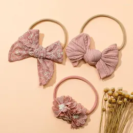 Hair Accessories Baby For Born Toddler Kids Girl Boy Band Nylon Solid Color Soft Headband Exquisite Flower Rope Set