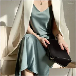 Basic & Casual Dresses Casual Dresses Womens Silk V-Neck Long Satin Suspended Dress Summer Black Y Evening Pajama Drop Delivery Appare Dhz84