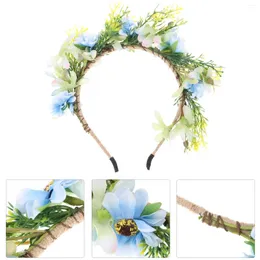 Bandanas Flower Wreath Hair Hoops Colorful Bridal Floral Garland Headband Wedding Headwear Accessories (Blue)