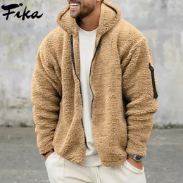 Herrjackor Autumn Winter Casual Loose Fleece för män Fluffiga rockar Vintage dragkedja Huvjacka Tjock varmt kappa Streetwear 231206