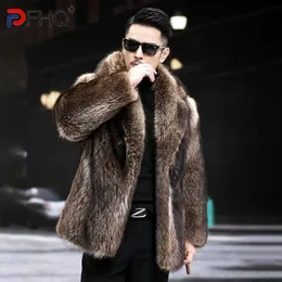男子furpfhq-manteau d'hiver en fausse fourure de vison pour homme vetement noir de longueur moyenne Streetwear Solide Chaud 231205