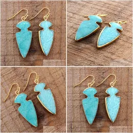 Dangle Chandelier Moda Bold Arrowhead Brincos Mulheres Amazonite Brinco Elegante Traje Jóias Arte Presentes DropshipDangle Del Dh9Ef