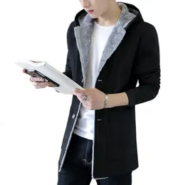 メンズジャケットPardessus en laine coupe couvertes hommes veste a capuche chaude manteau unis sant en velours mode masculine Hiver 231206