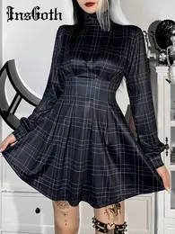 Urban Sexy Dresses InsGothic-Kleid mit langen Ärmeln und plissiertem Korsett für Mädchen aus blauer Plissee-Korsett-Kollektion 231206