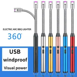 USB Electric Lighter Rechargeable Long Kitchen BBQ Igniter for Stove Windproof LED Plasma Arc Flameless Candle Unusual Lighters Outdoor