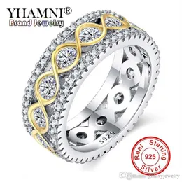 Yhamni 100% real sólido 925 anéis de prata para mulheres pequeno cz surround moda zircão dourado jóias anéis de casamento inteiros ra01483143