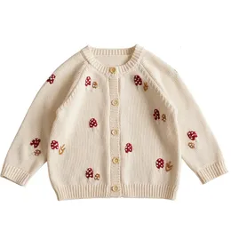 Cardigan Autumn Baby Sweater Boys Girl Sweaters Cardigans Embrodery Mushroom Toddler Long SemeVes Knitwear Jackets Kid Stick Clothes Tops 231206