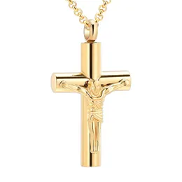 IJD11129 Jesus Cross Ashes Pendant Gold Plating Memorial Urn Casket High Quality Stainless Steel Cremation Jewelry Engravable294l