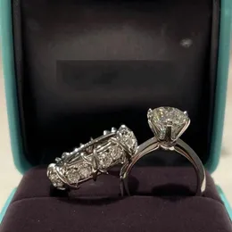 2022 top vender anéis de casamento clássico seis garra simples moda jóias 925 prata esterlina preenchimento de ouro corte redondo moissanite diamante e275w
