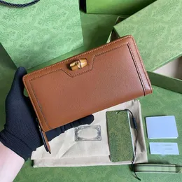 Designer toppkvalitet Diana bambu zippy plånbok äkta läder kreditkort väska mode svartrosa dam long pures281a