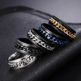 Wedding Rings Rotate Rotating Anxiety Fidget rings Stainless Steel Chain Spinner Finger Ring For Men Blue Gold Color Black Punk Rock 231205