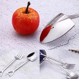 Coffee Scoops 2pcs/set Stainless Steel Spoon Fork Creativity Shovel Shaped Tableware Teaspoon Stirring Watermelon Dessert Spoons