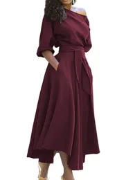 Urban Sexy Dresses Elegant Women's Springsummer Fashion Green Oble Collar 54 Sleeve Casual Dres's Vintage Long S3XL 231206