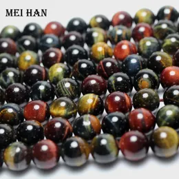 Lösa ädelstenar Meihan 10mm (2strands/set) Natural Colorful Tiger-Hawk's Eye Smooth Stone Peads for Jewelry Making Design