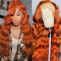 40inch 13x4 Ginger Lace Front Wig Human Hair For Women 360 Full Orange Ginger Wig Body Wave Synthetic Lace Frontal Wig Preplucked