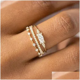 밴드 반지 여성을위한 작은 작은 반지 세트 금색 컬러 입방 지르코니아 미디 손가락 반지 결혼 기념일 보석 액세서리 선물 kar dhgxh