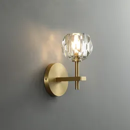 European Copper Crystal Wall Light Living Room Background Luminaire Ball Loft Bedroom Bedside Indoor Decora Wall Sconce G9 Lamps