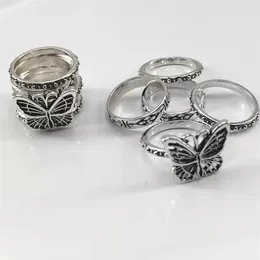 Anéis de cluster 5 peças conjunto de moda retro hip-hop anel conjunto borboleta multi-camada casal tendência personalidade feminina tamanho 5 #-10 # 302e