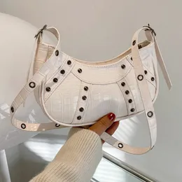 Evening Bags Fashion Women Shoulder Bag Armpit Design Underarm Rivet Saddle Solid Color Messenger Hobos Handbags Y2K Purse 231206