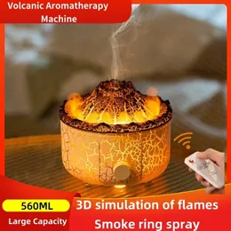 Difusores de óleos essenciais 560ML Umidificadores de aromaterapia 3D simulado chama umidificador de ar anel de fumaça fragrância de sala com controle remoto 231205