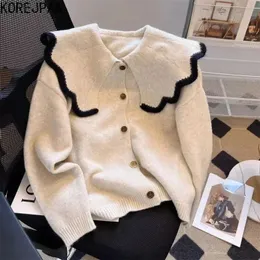 Women's Sweaters Korej Casual Women Cardigan 2023 Autumn Winter Clothes Peter Pan Collar Knitted Sweater Coat Knitwear Solid Ladies Tops 231206