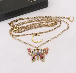 Fashion Designer 18K Gold Plated Vintage Multilayer Butterfly Letter Choker Pendant Necklaces Luxury Geometric Sweater Chains Mens Womens Necklace Jewelry