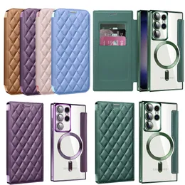 For Samsung S24 Ultra Wallet Case Folio Flip PU Leather Card Slots Phone Cover For Galaxy S23 S22 ultra Plus Magnetic Magsafe Transparent Hard Shell Shockproof Cover