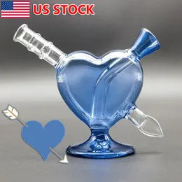 3 tum Mini Rökning Hosah Blue Heart and Arrow Bubbler Glass Water Pipe Bong Beaker