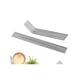 Drinking Straws Reusable Stainless Steel Sts Straight Bent Curve Metal St Barware Bar Family Kitchen For Beer Fruit Juice Drink Part Dhd9O