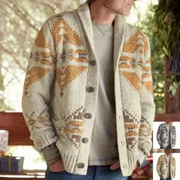 Suéteres masculinos 2023 outono e inverno moda tendência impressa cardigan suéter casual solto grosso quente confortável tamanho grande 231205
