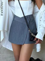 Gonne Skorts Fantoye Gonna a righe a vita bassa da donna Gonna grigia stile preppy con spacco laterale Minigonna femminile aderente Summer Girl Streetwear 231206