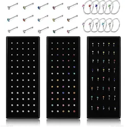 40PC Set Fashion Crystal C Shape Nose Ring Stainless Steel Multicolor Bend Nose Stud for Women Aro Nariz Anneau Nez Piercing fds