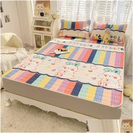 Colchão Pad Adorável Padrão Dos Desenhos Animados Látex Bed Mat Kit Para Verão Frio Sensação Rayon Cool E Travesseiros Cozy Slee Cooling 230626 Drop Dhmge