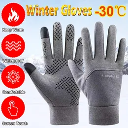 Cinco Dedos Luvas Térmicas Para Homens Inverno Ciclismo Bicicleta Quente Fleece Resistência Fria Vento À Prova D 'Água Ao Ar Livre Running Ski Mittens 231205