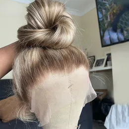 Braziilan cabelo marrom raízes loiras perucas para mulheres frente de renda transparente cabelo humano pré-selecionado destaque 613 peruca frontal de renda marrom sintética resistente ao calor