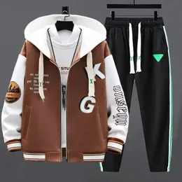 Mens Tracksuits Hooded Jacket Pants Set Men Cotton Korean Harajuku Baseball Jersey Trousers 2 Piece Fashion High Quality Clothes 231206