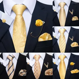 Bow Ties Gold Men Tie Tie Paisley Silk Pocket Square Gift set مجموعة مصممة فاخرة للذكور زفاف الجاذبية الذكور