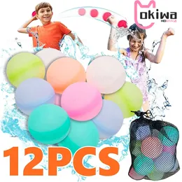 Party Balloons 12pcs Reusable Water Fighting Balls Adults Kids Summer Swimming Pool Silicone Water Playing Toys Pool Water Bomb Balloons Games 231206