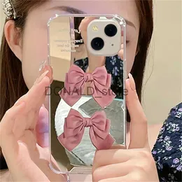 Casos de telefone celular Ins Coreia Cute Bowknot Mirror Phone Case para iPhone 14 13 12 11 Pro Max X XR 7 8 Plus SE3 Protetor à prova de choque capa macia Funda J231206