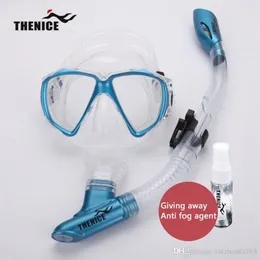 THENICE-Máscara de buceo en seco, gafas de esnórquel, tubo de respiración con agente antivaho de estado sólido, equipo de natación de silicona, 183x