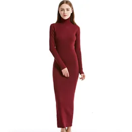 도시 섹시한 드레스 로브 드 소이어 en tricot a manches longues et col roule pour femme tenue maxi slim sexy tenue de travail et de de bureau nouvelle mode hiver 231206