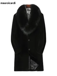 남자의 furmauroicardi-manteau long en fausse fourrure moelleux pourhomme col en fourrure de renard 간단한 boutonnage optique 231205