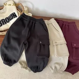 Calças moda bebê menina menino algodão carga calça lã dentro inverno infantil criança criança jogging roupas quentes 1 8y 231206