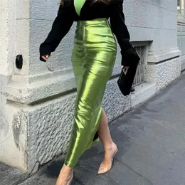 Spódnice Jupe longue D.Lique Verte pour femme taille haute tryb streetwear bas elegancki fendu Vetements d'Ete Livraison Directe 231206